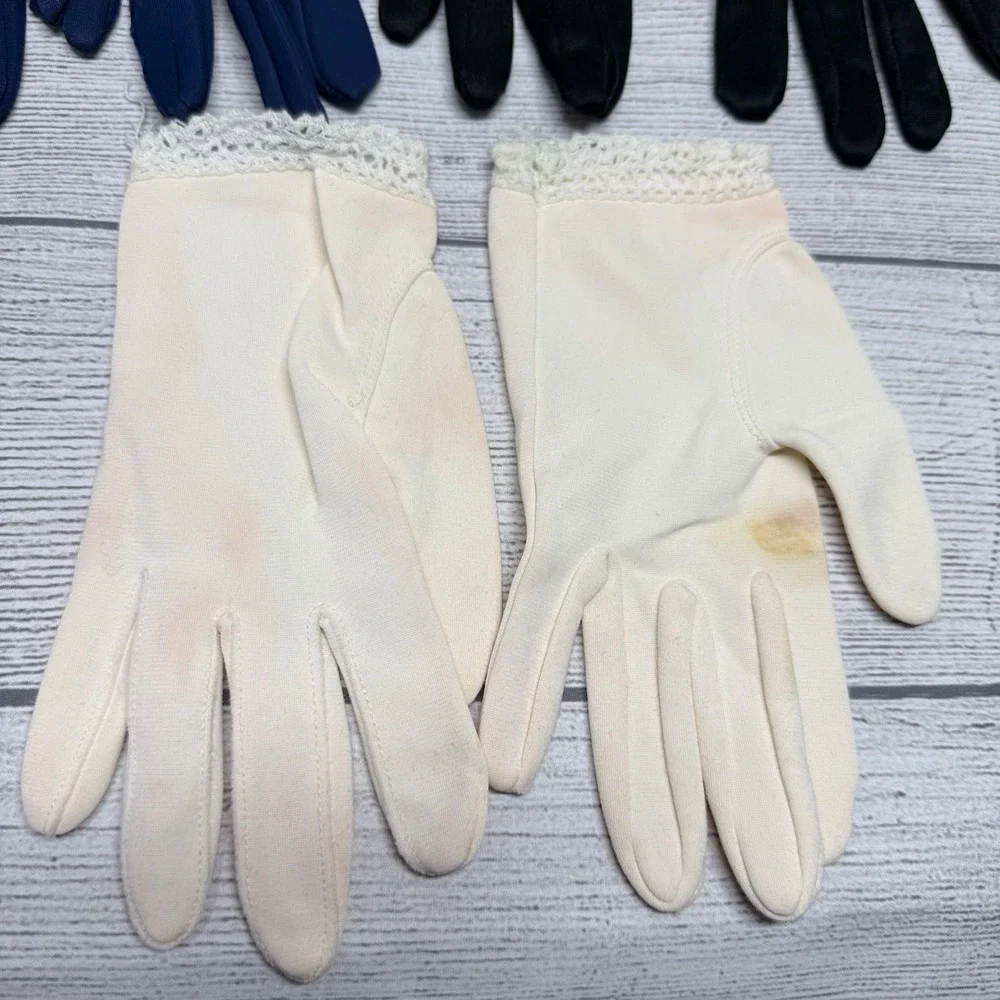 3 Vintage Evening Dress Gloves Nylon Black Blue White